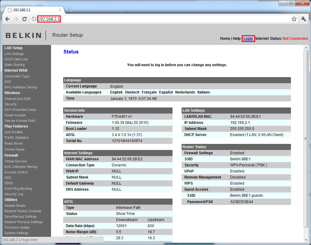 Belkin router login