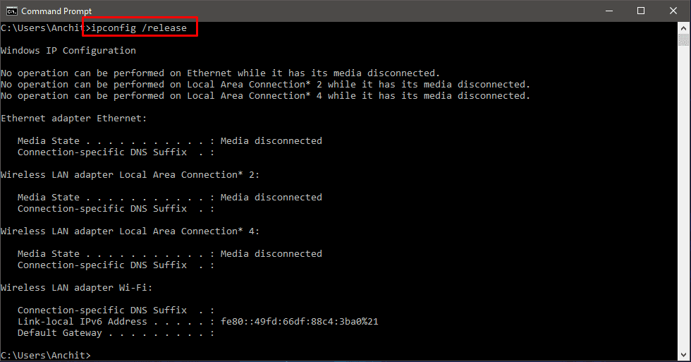 fix DNS_PROBE_FINISHED_NXDOMAIN error using cmd