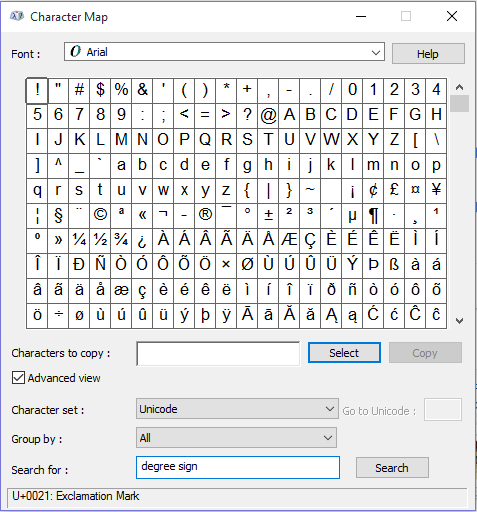 degree symbol