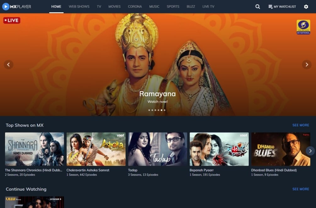 mx player Watch bollywood movies online