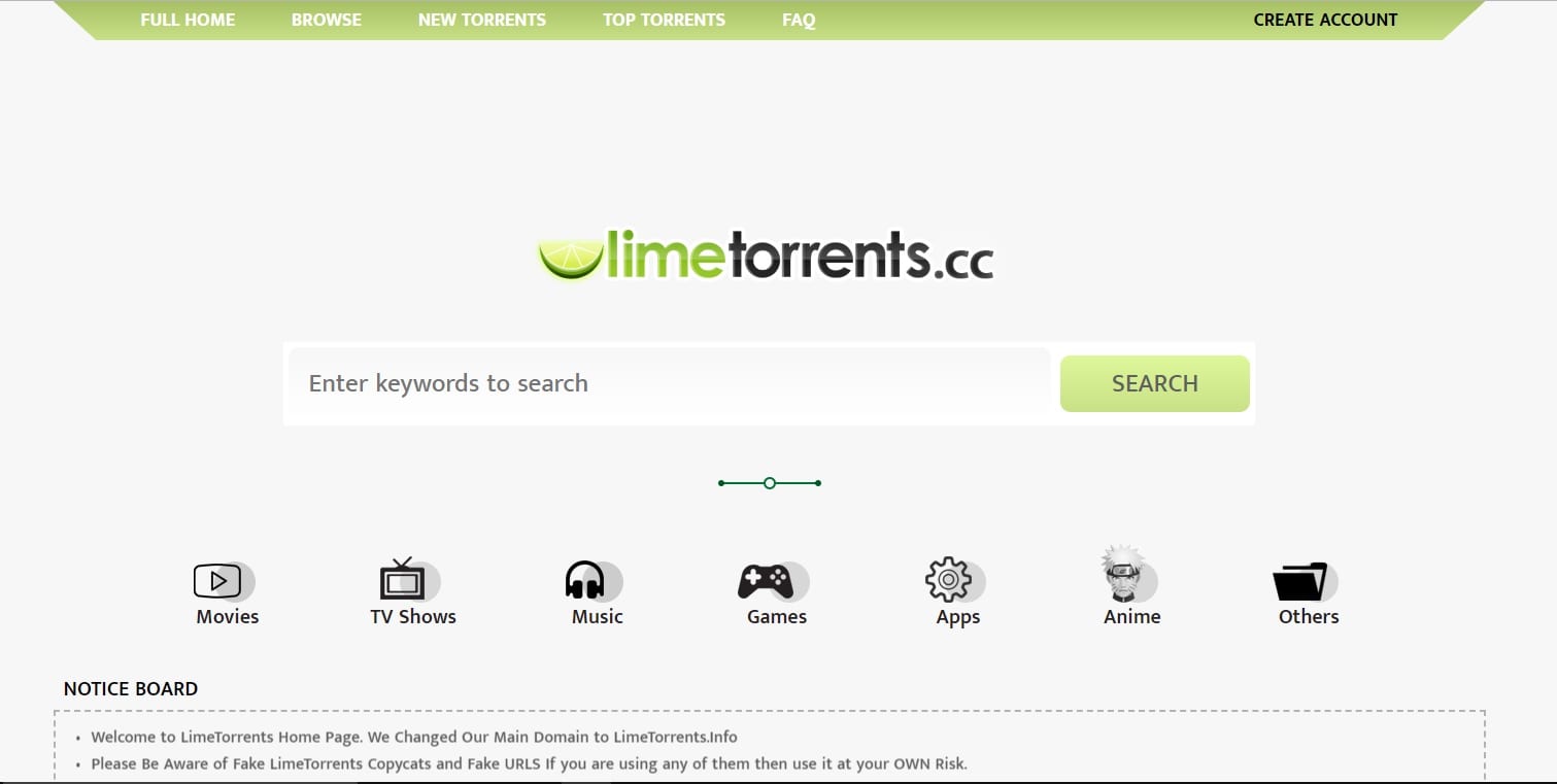 Sitio web de Lime Torrents