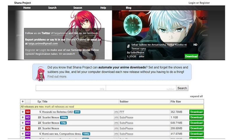 Shana Project- anime torrenting site