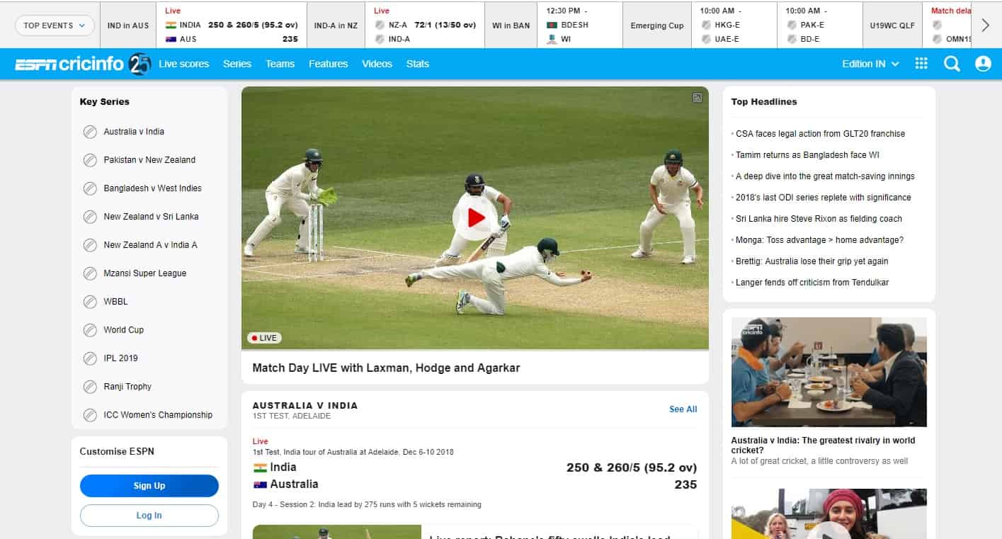 free live cricket streaming video