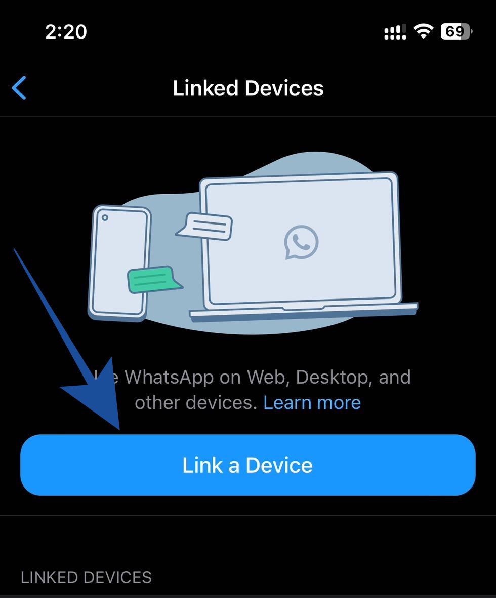 Link a device for Whatsapp web