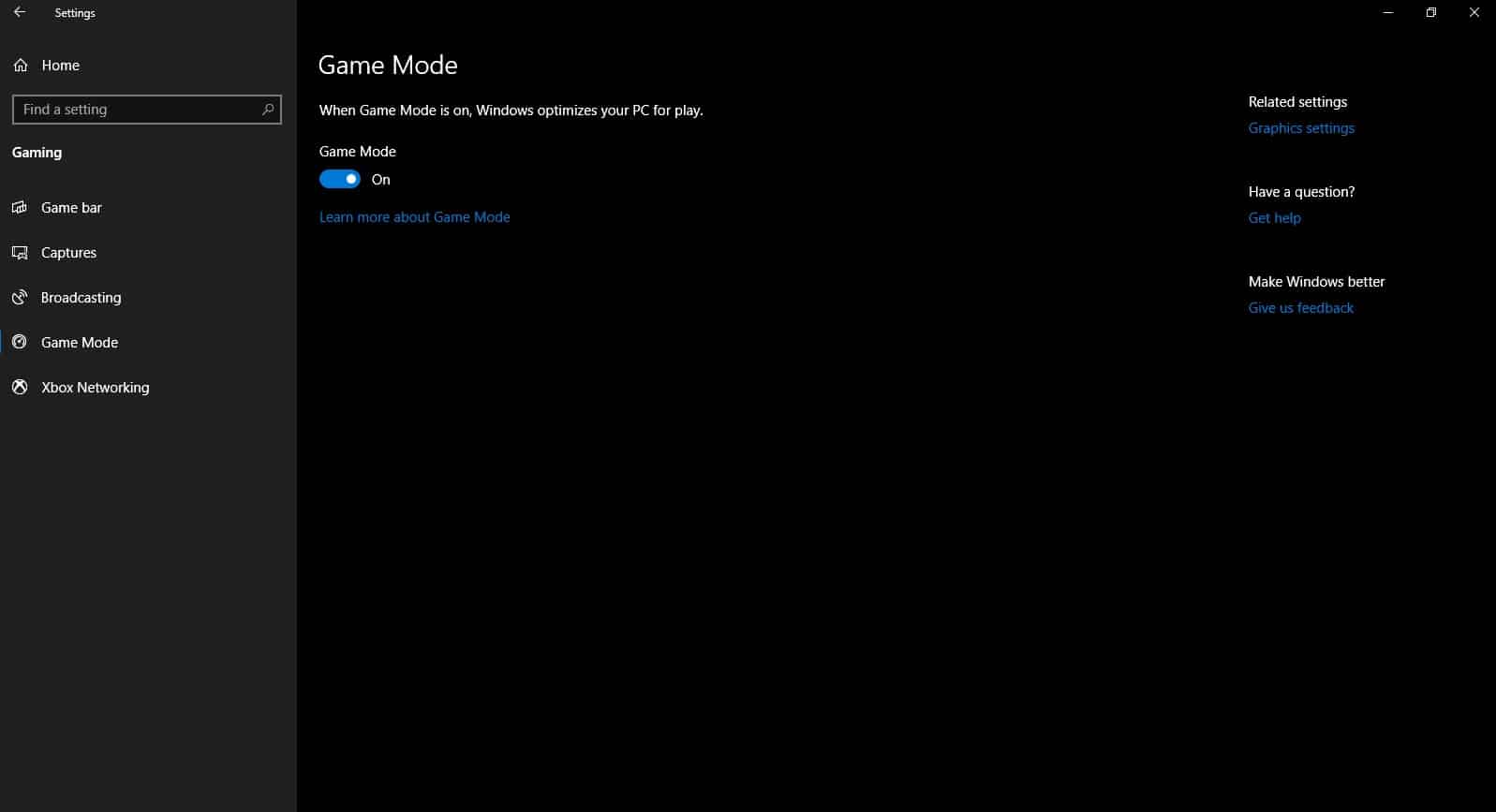 game mode Windows 10