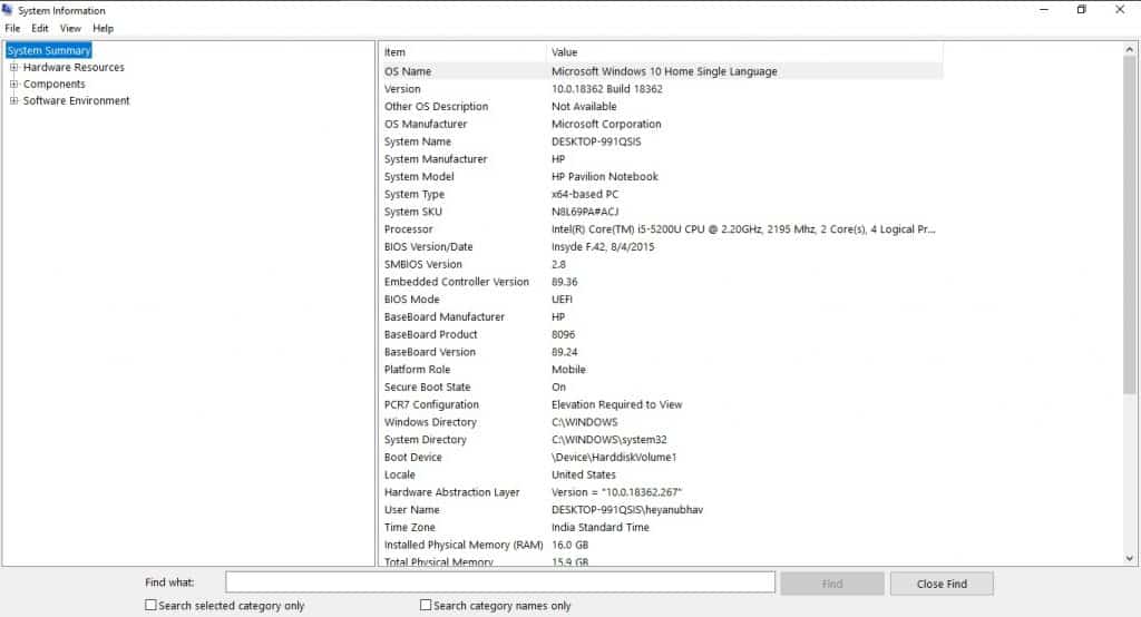 windows 10 view computer specs