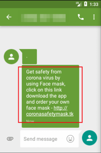 corona safety mask spam message