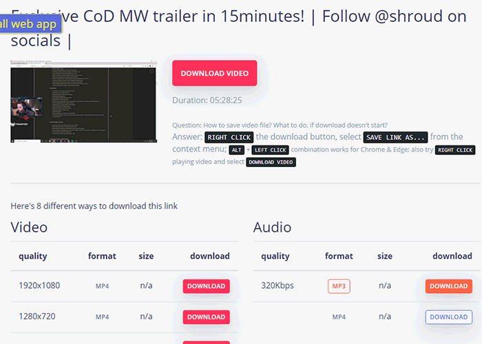 Keepvid Twitch VOD downloader