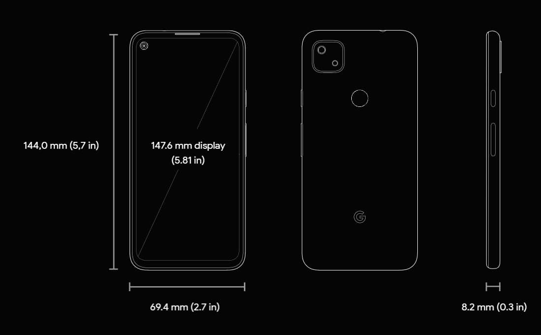 Pixel 4A dimensions