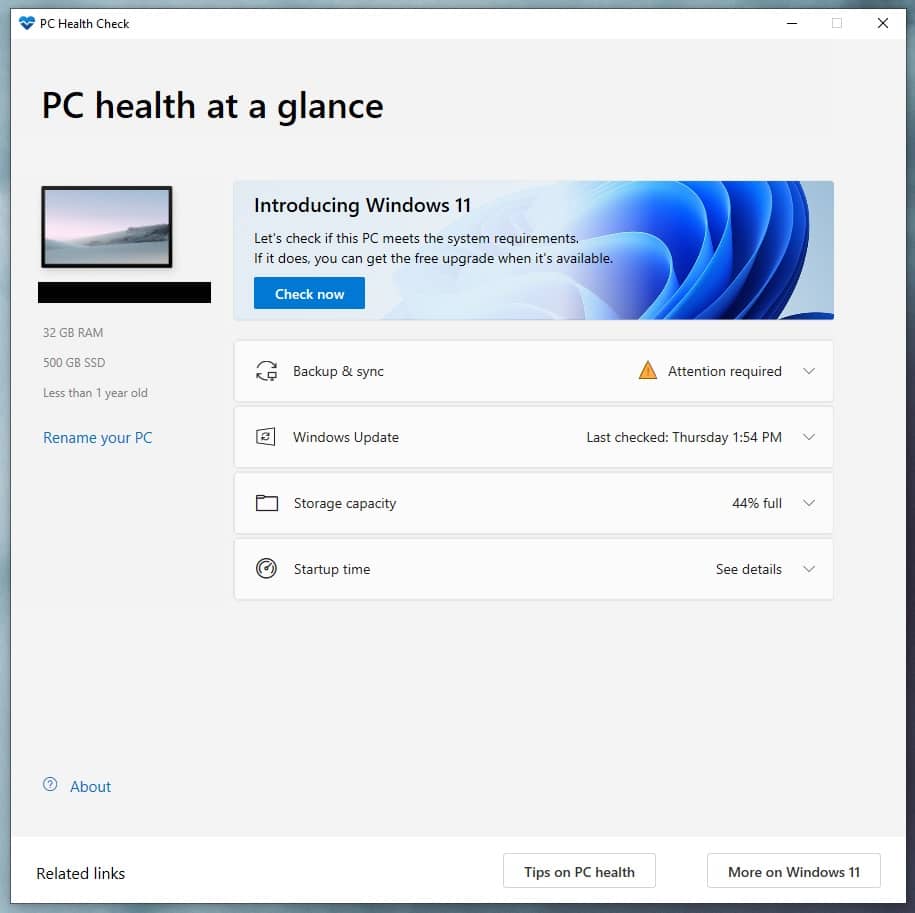 pc health check windows 11 app download