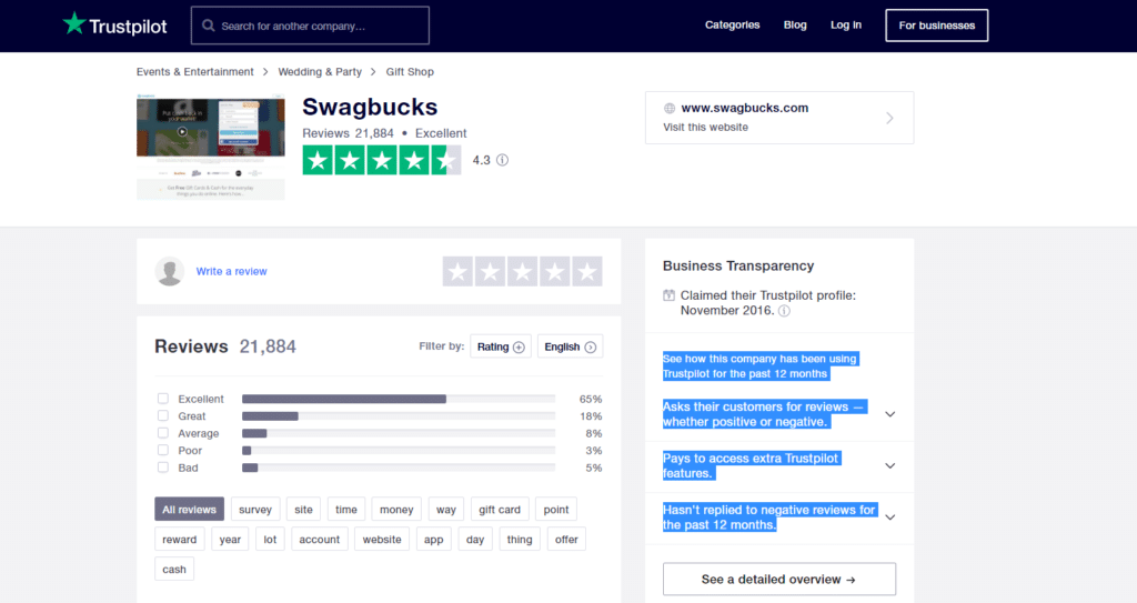 swagbucks trustpilot reviews