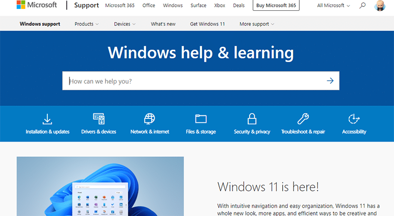 Microsoft Support for Windows 11 help