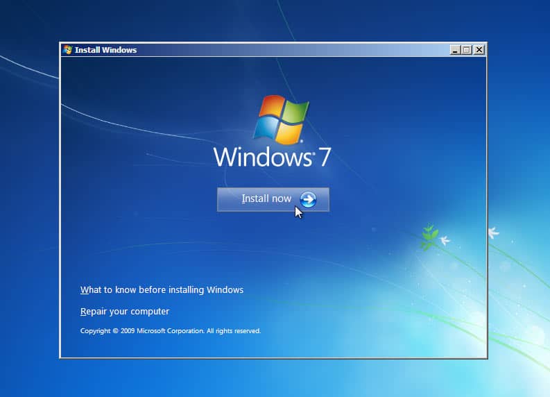 Windows 7 Install button