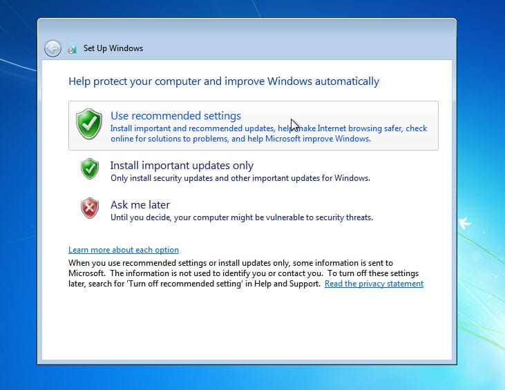 Windows 7 Update setup