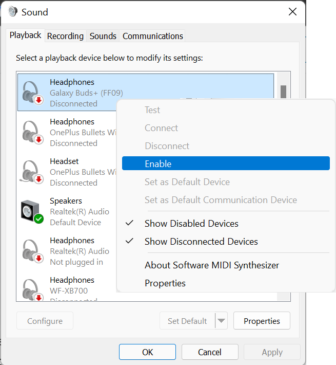 Windows 11 Playback Devices