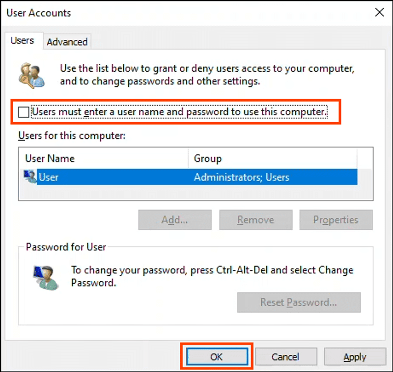 Auto-login Windows 10