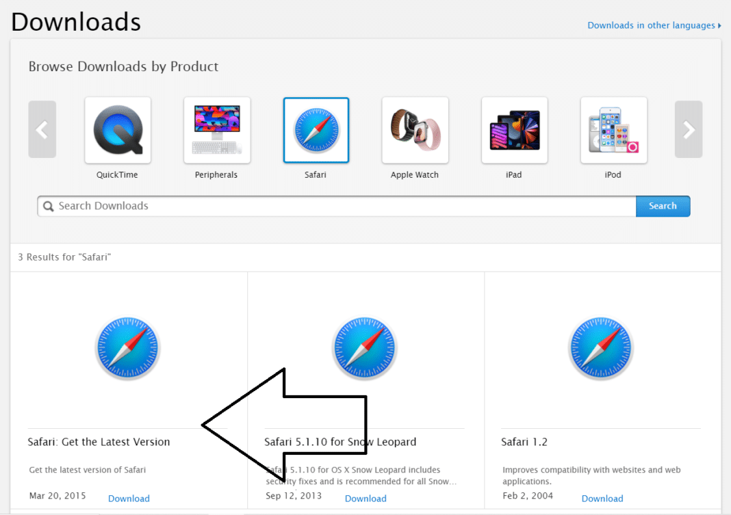 downloads button safari