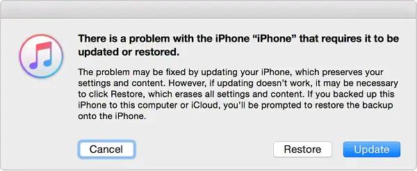 itunes update restore screen