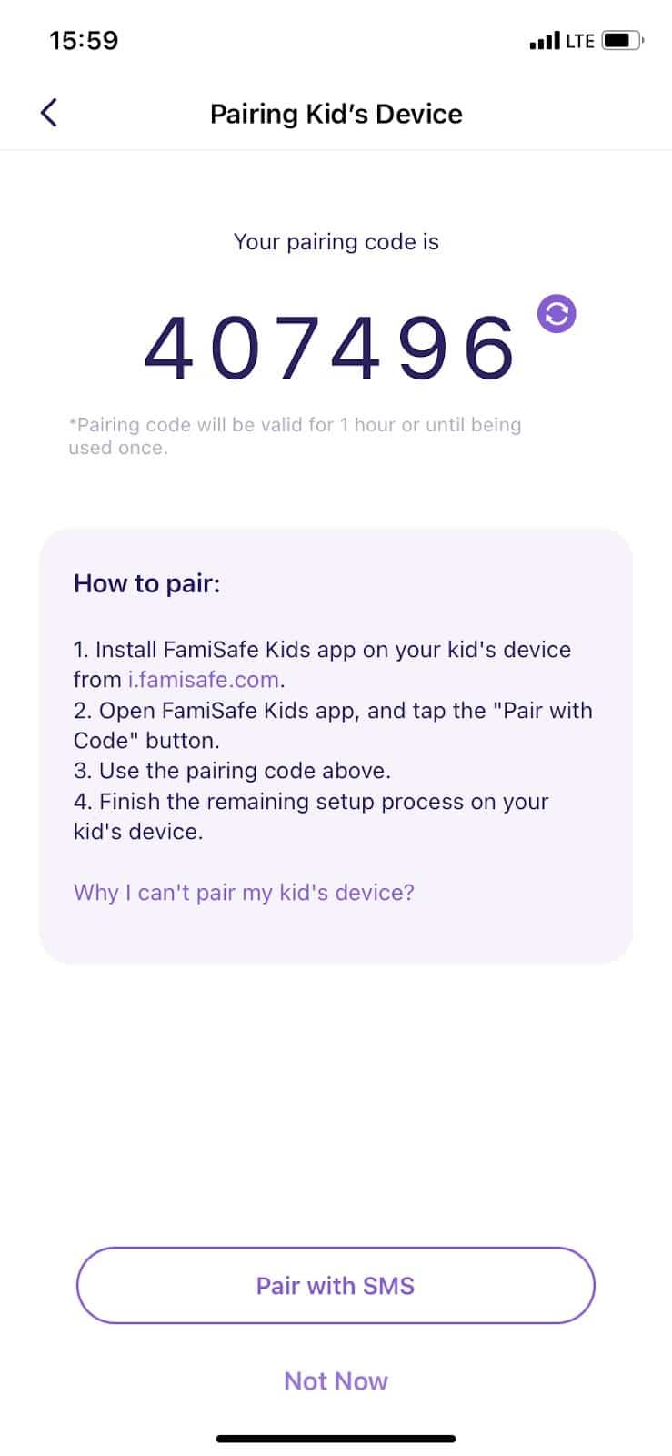 Famisafe pairing code