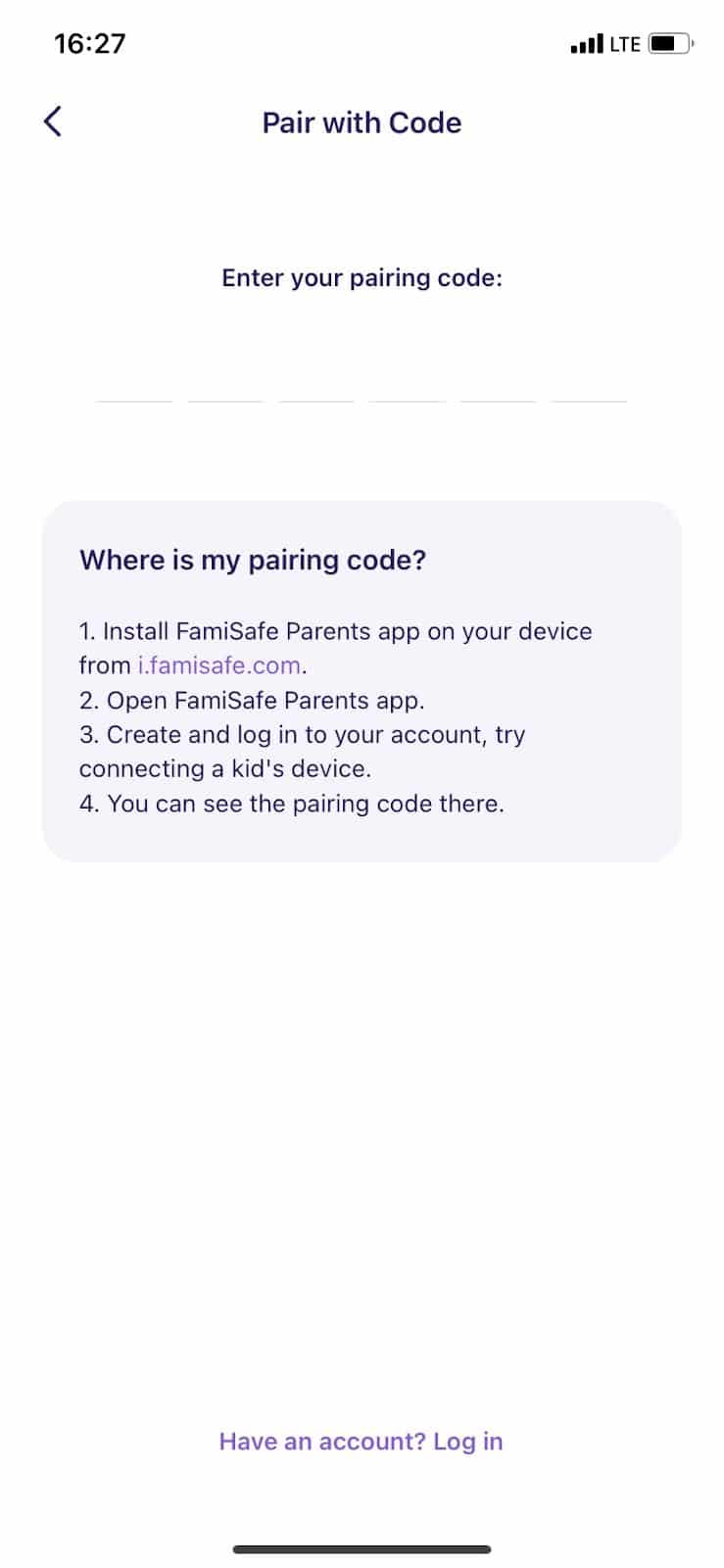 famisafe pairing code