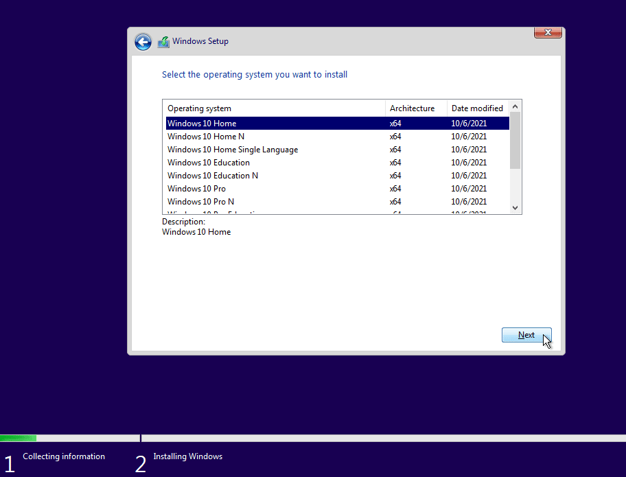 Windows 10 installing