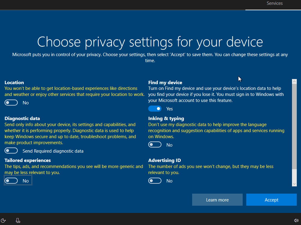 Windows 10 privacy experience