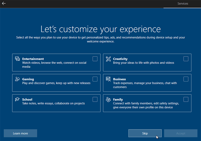 Windows 10 custom experience