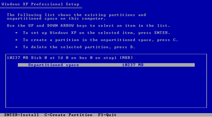 Windows XP partition formatting