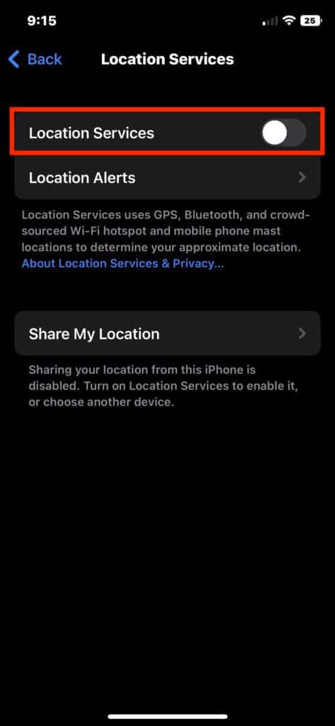 Location Services Off