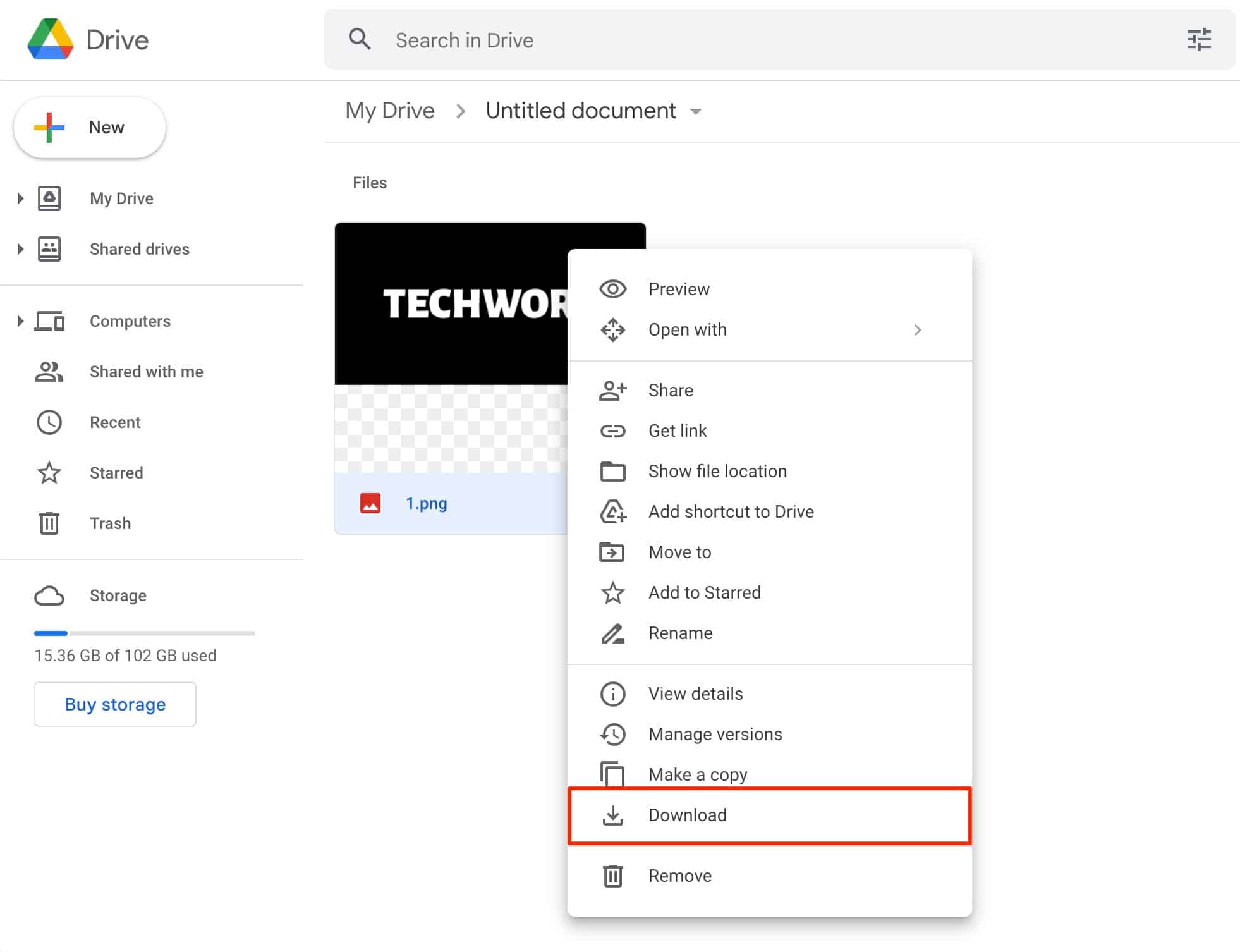 right-click and download extracted images from google drive
