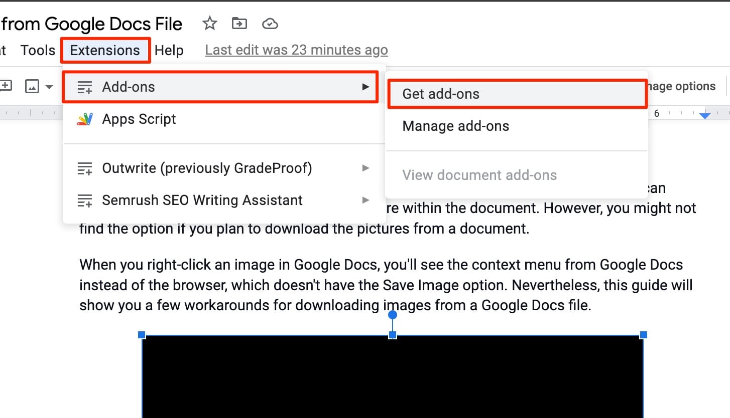 Get Addons option in Google Docs