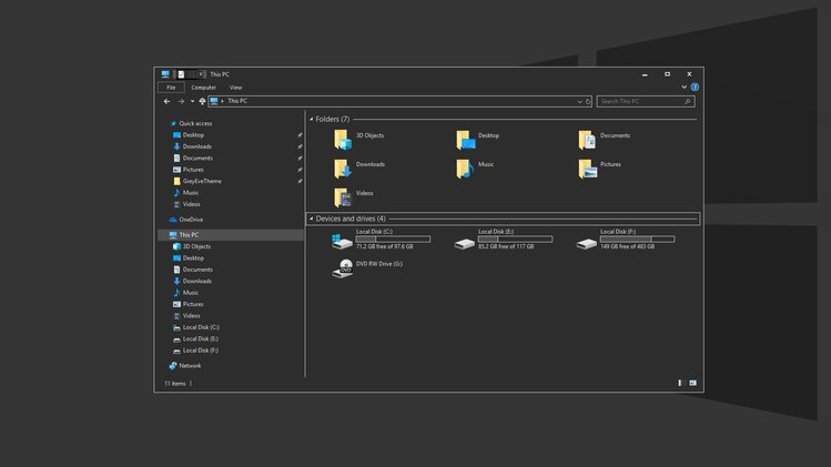 Grey Eve theme on Windows 10