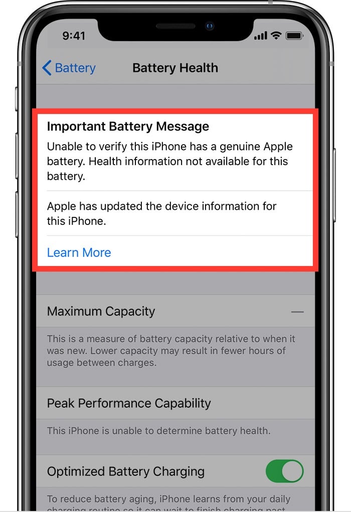 iphone important battery message