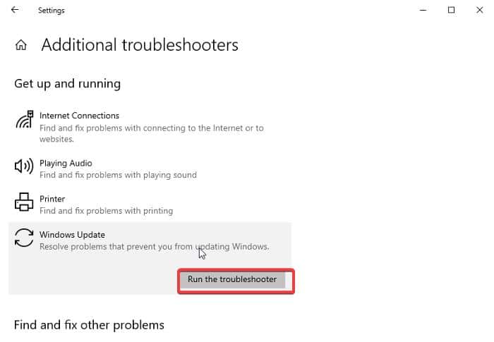 Run Windows Update Troubleshooter