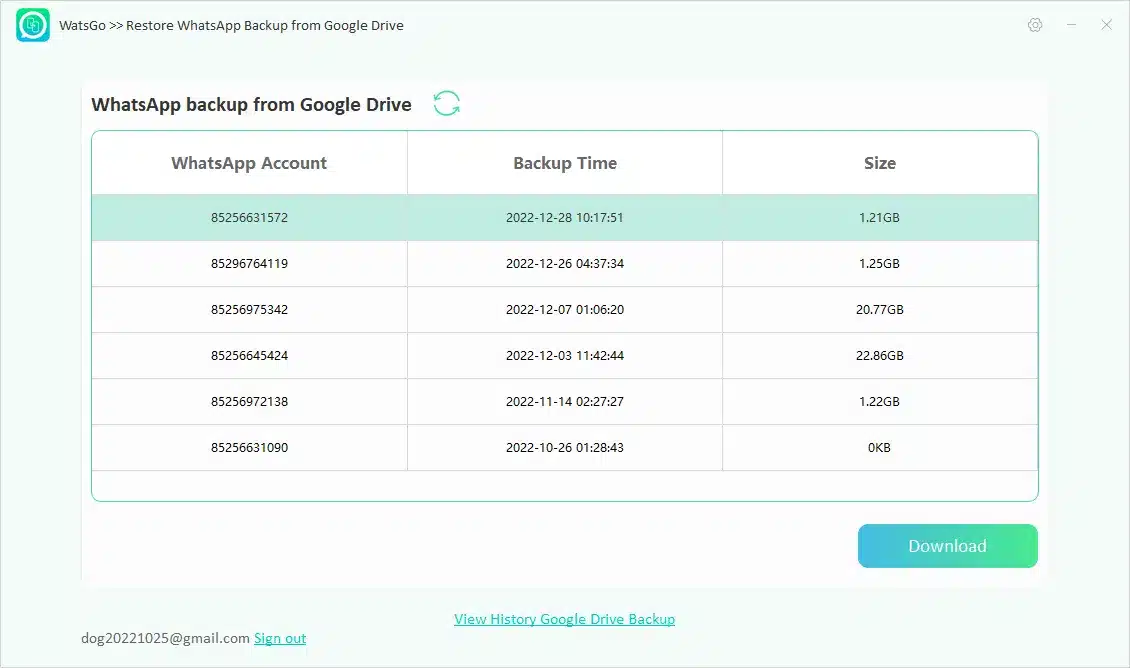 watsgo select data from backup