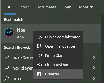 uninstall Nox player