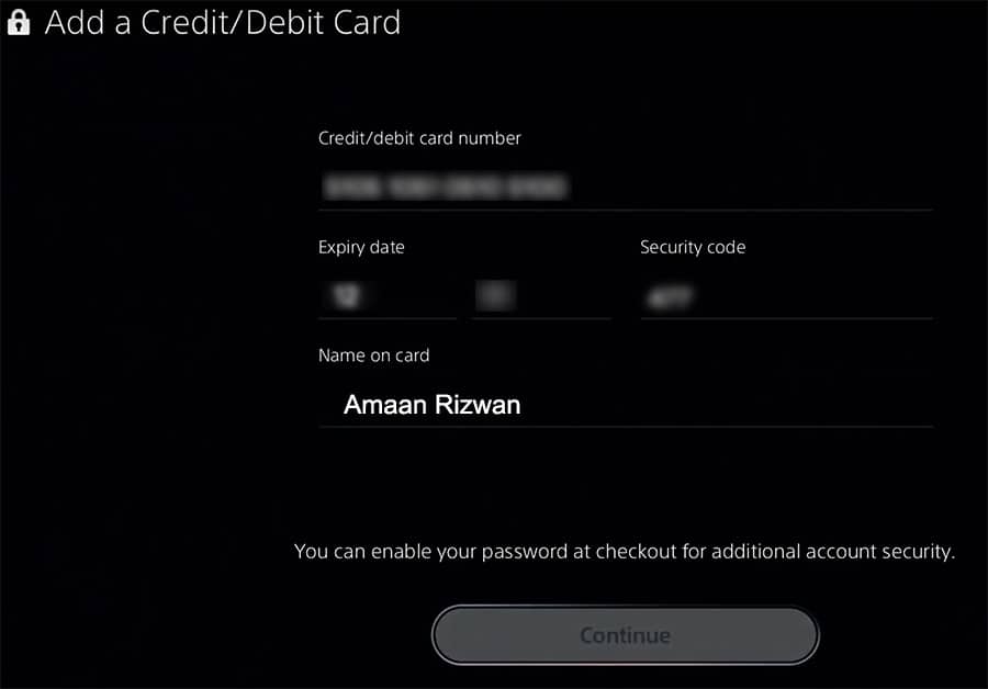Add debit card to PS5
