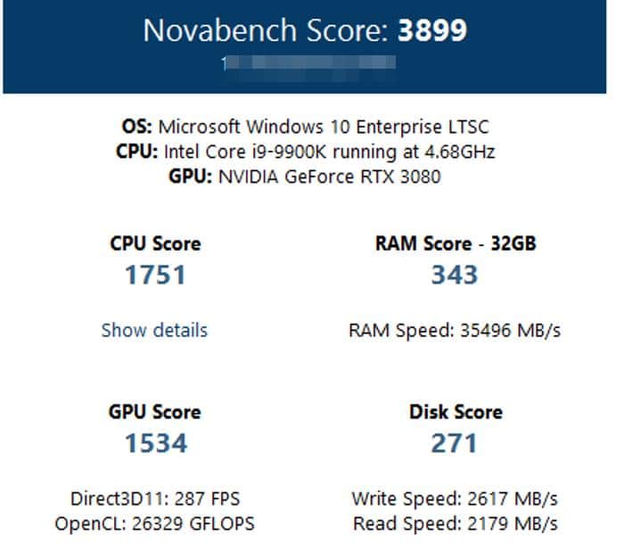 Novabench Disk Speed