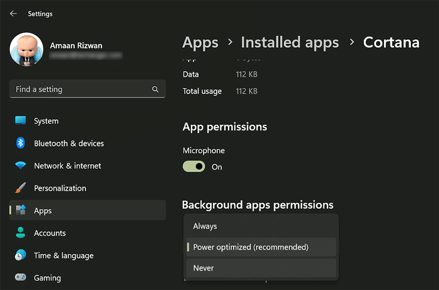 disable background apps in Windows 11