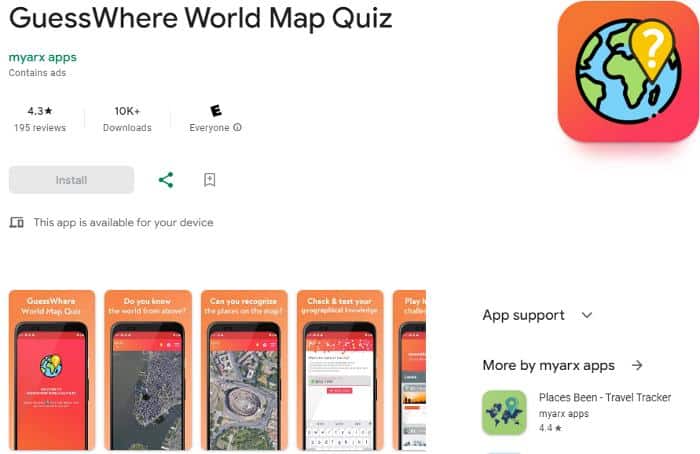 GuessWhere World Map Quiz