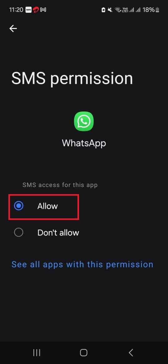 allow sms in whatsapp