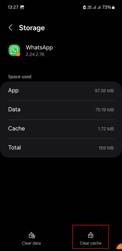 clear cache in whatsapp