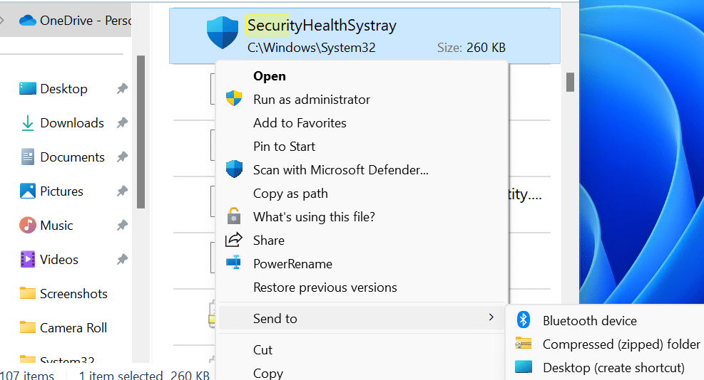 create windows security shortcut on desktop