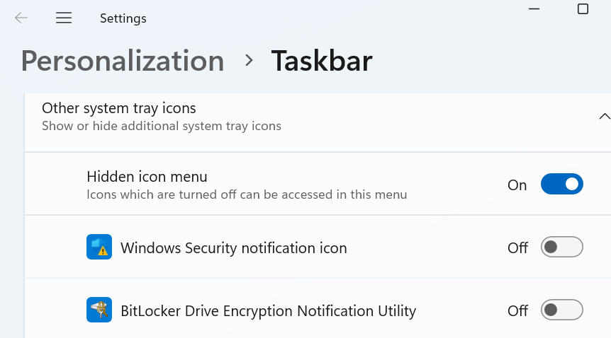 enable windows security icon on taskbar