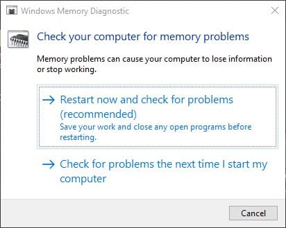 run memory diagnostics test