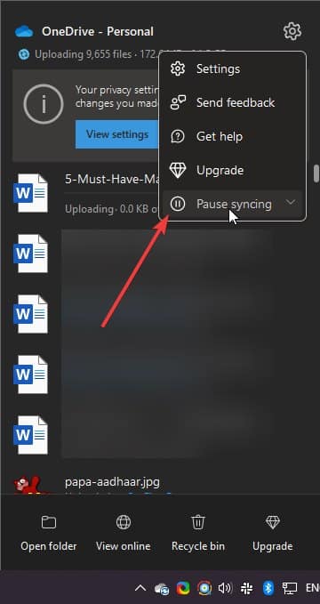 Pause onedrive sync