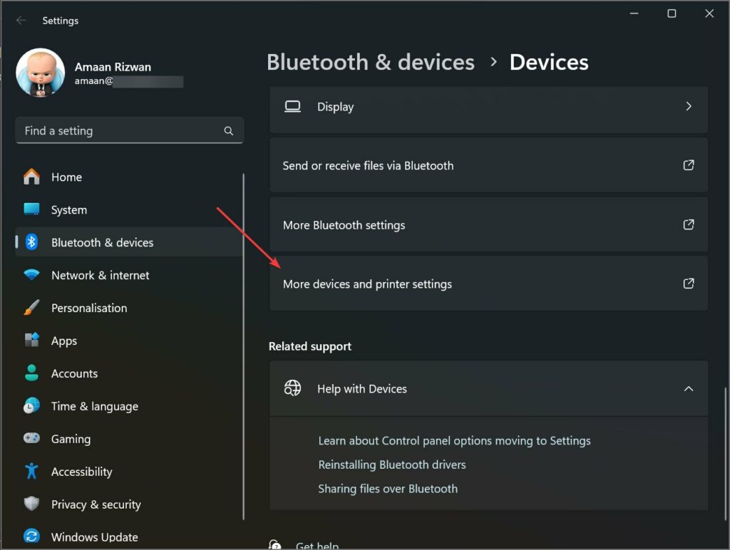 Blue and Devices settings