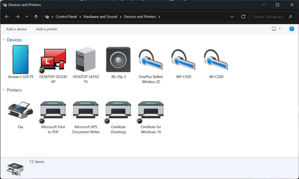 Device and Printers in Windows 11