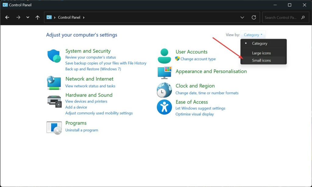 Control panel view