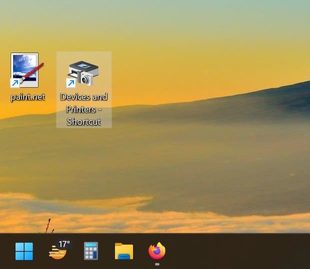 Devices and Printers shortcut